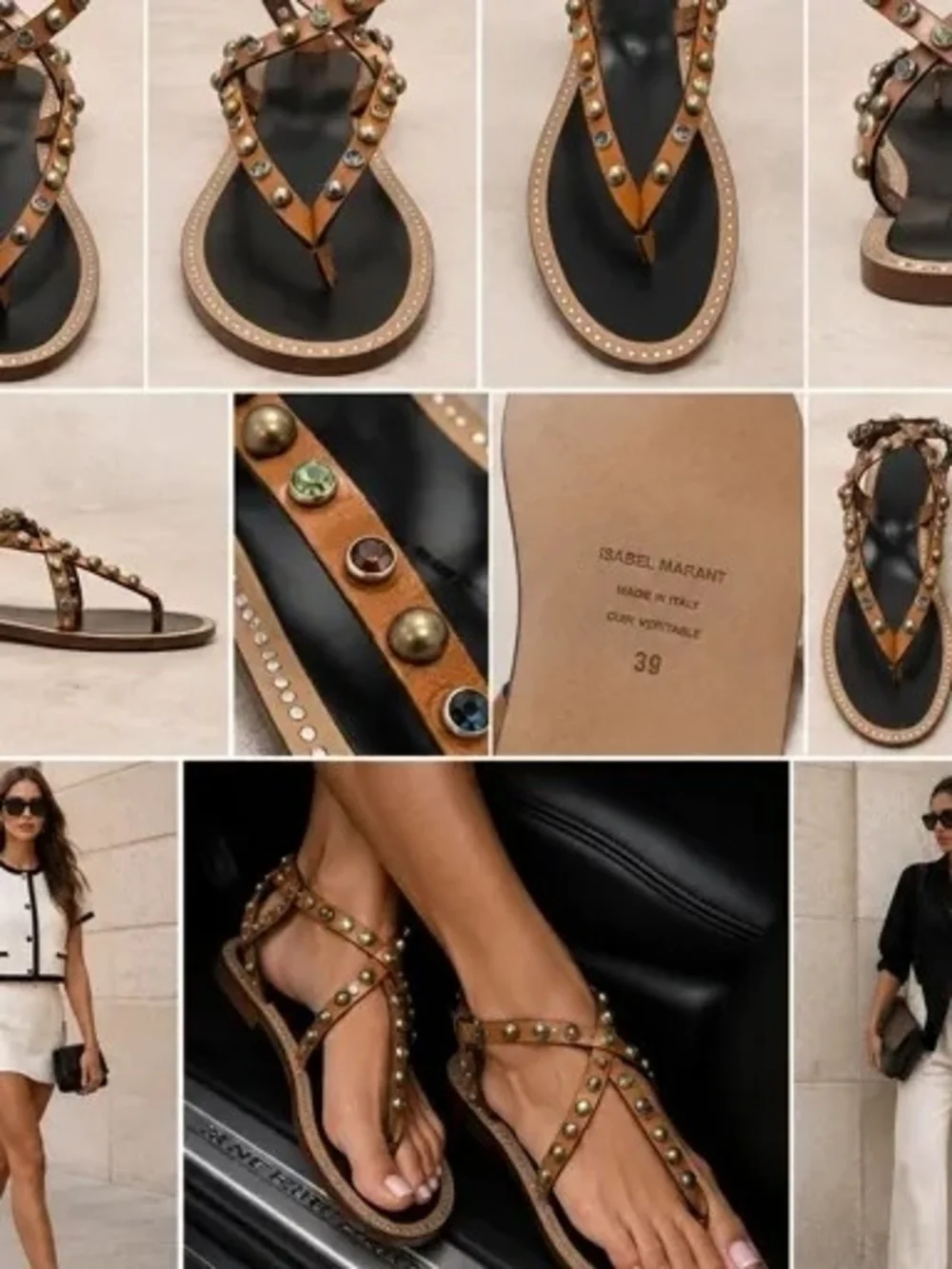 Isabel Marant Tan Leather Jeweled Ankle-Strap Sandals